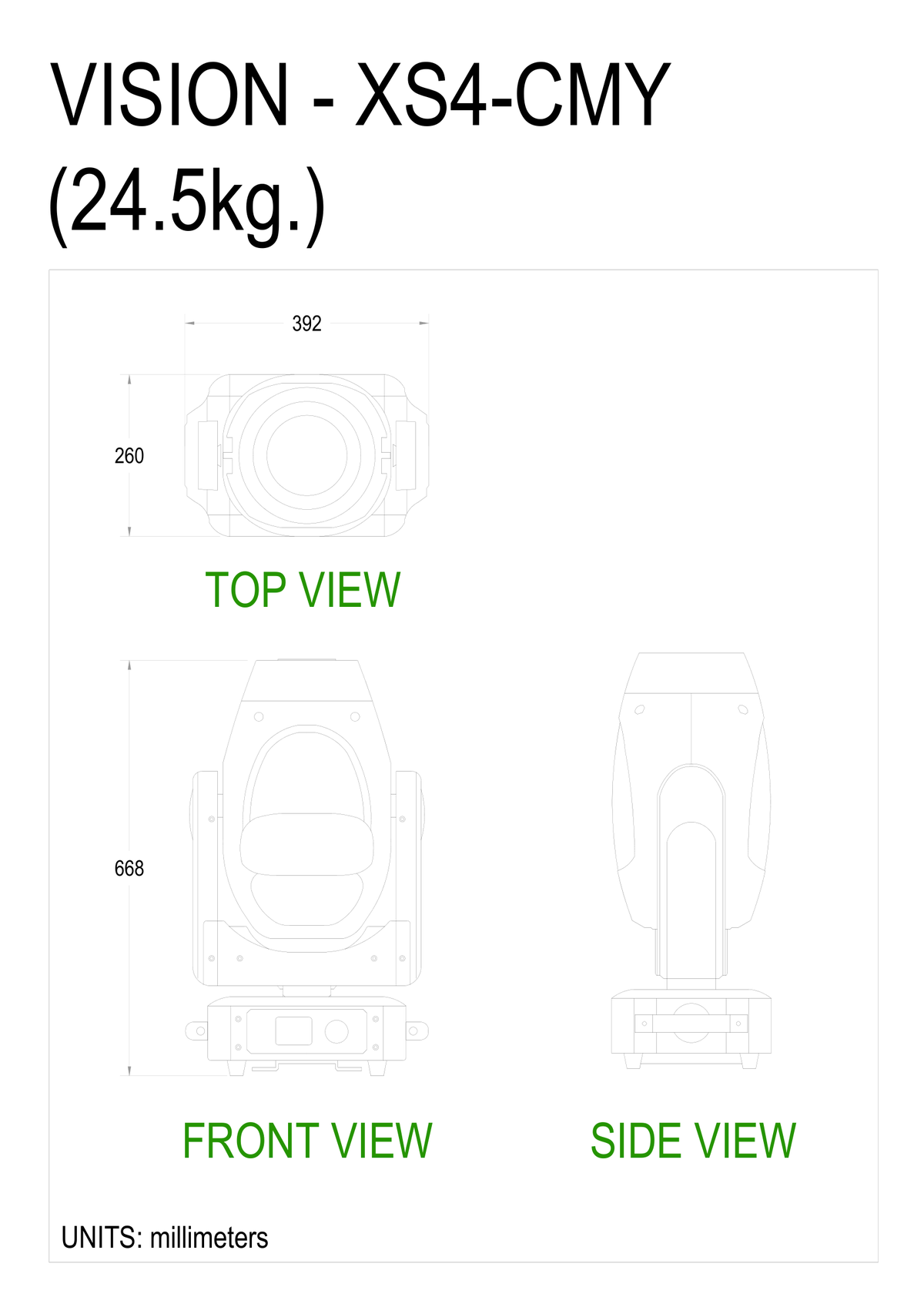 Technical drawing for XS4 CMY LED